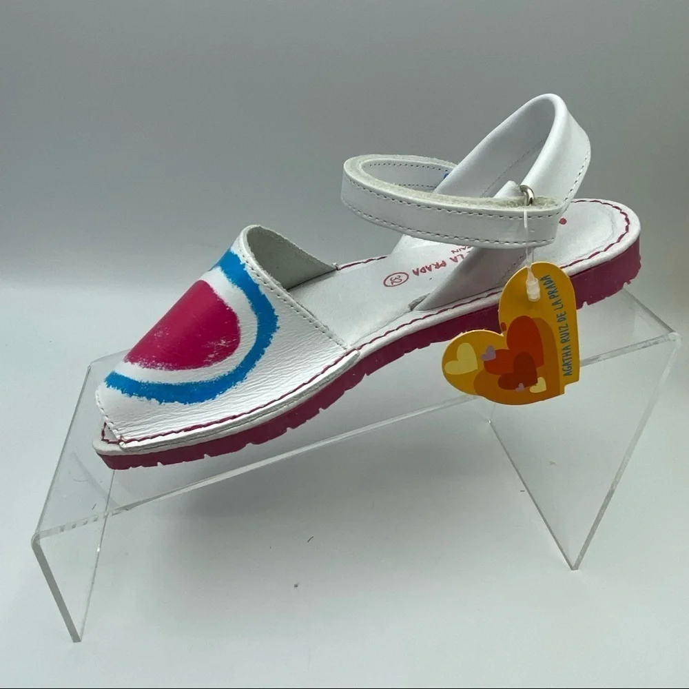 Agatha Ruiz De La Prada White Kids Sandals with Pink, Green & Blue Accents